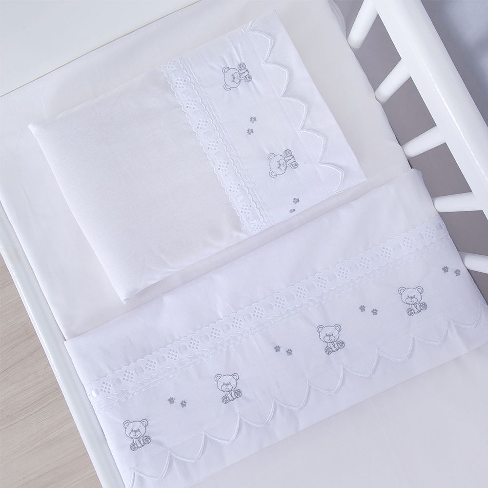 Jogo de Lençol Mini Berço Urso Teddy Branco
