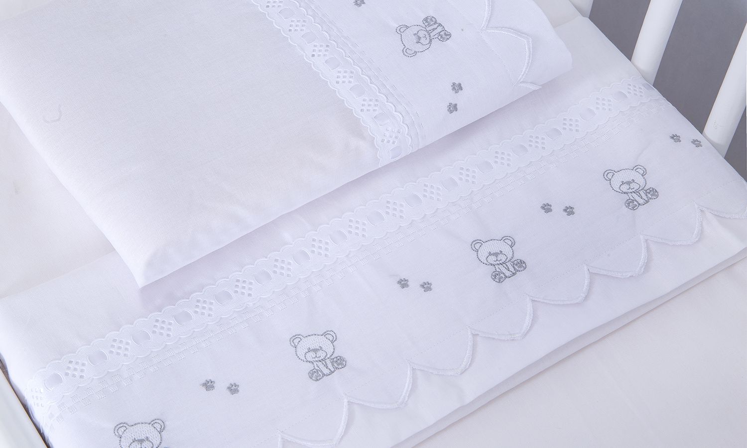 Jogo de Lençol Mini Berço Urso Teddy Branco