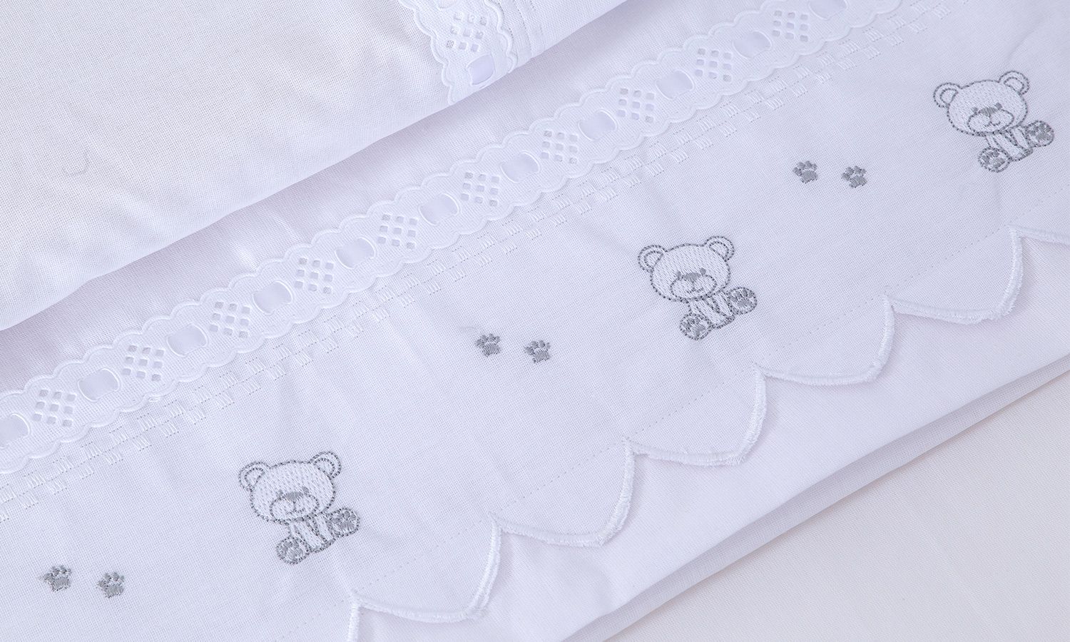 Jogo de Lençol Mini Berço Urso Teddy Branco