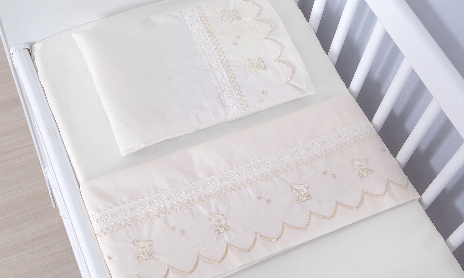 Jogo de Lençol Mini Berço Urso Teddy Branco