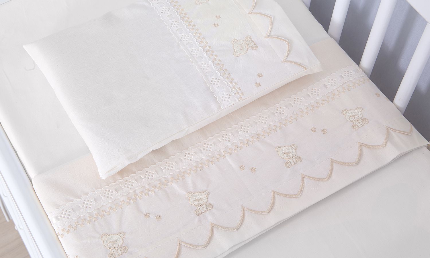 Jogo de Lençol Mini Berço Urso Teddy Branco