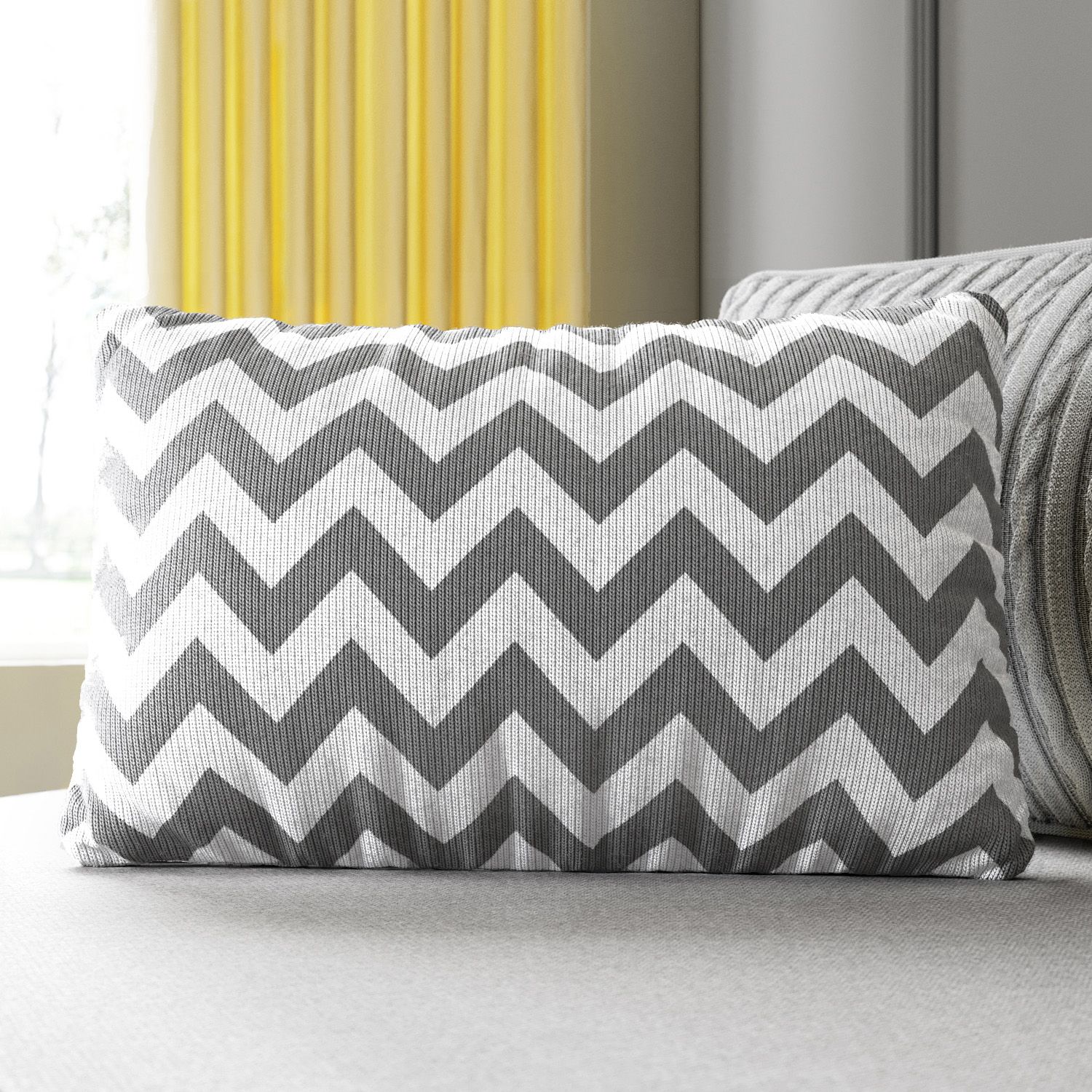 Almofada Retangular Tricot Chevron Cinza 45cm