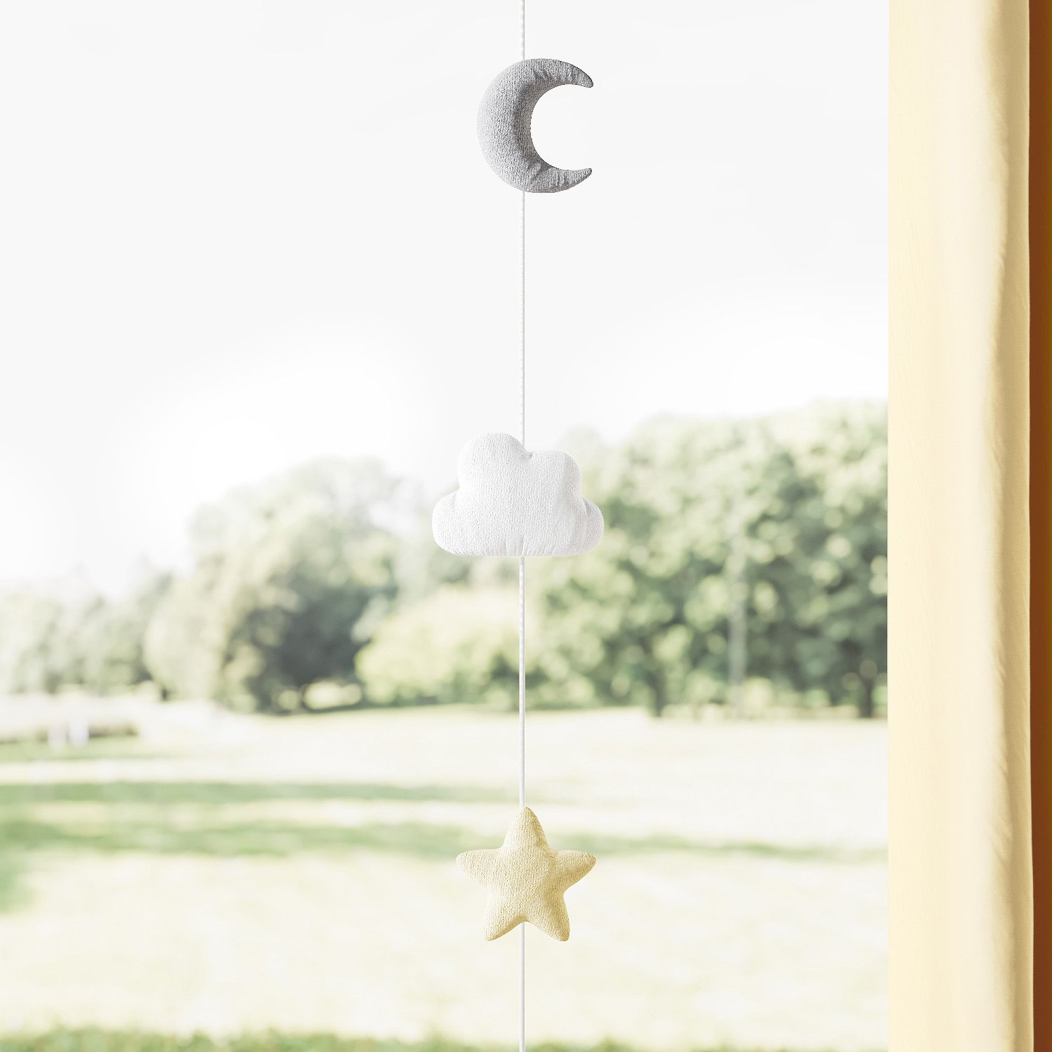 Pêndulo Cortina Estrela, Nuvem e Lua Amarelo