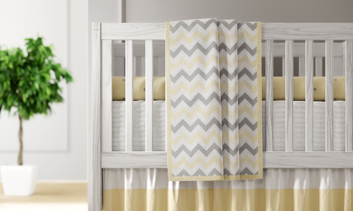 Manta Bebê Tricot Chevron Amarelo/Cinza 1m