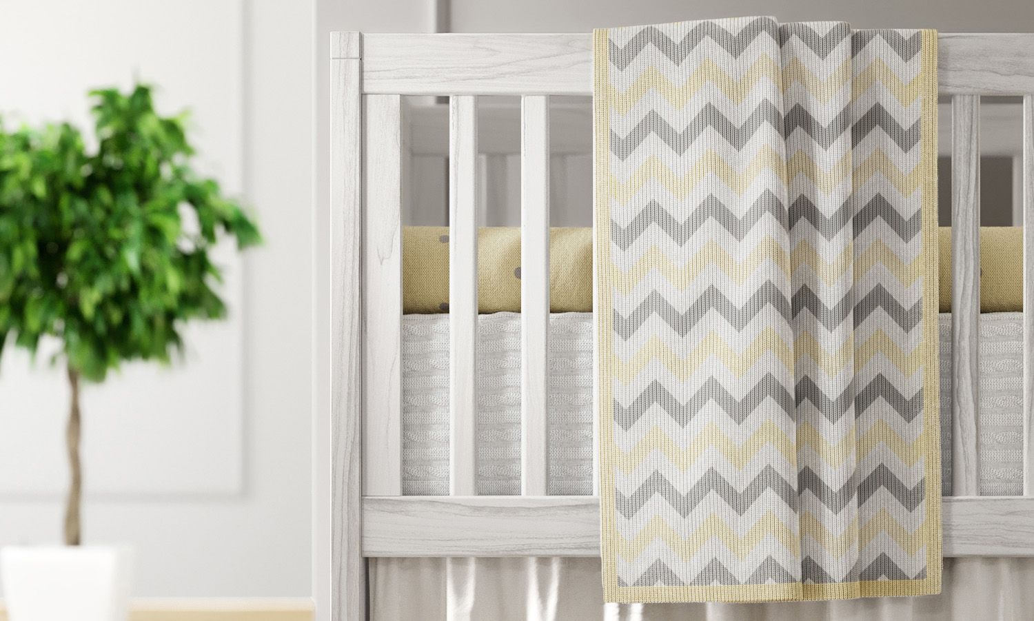 Manta Bebê Tricot Chevron Amarelo/Cinza 1m