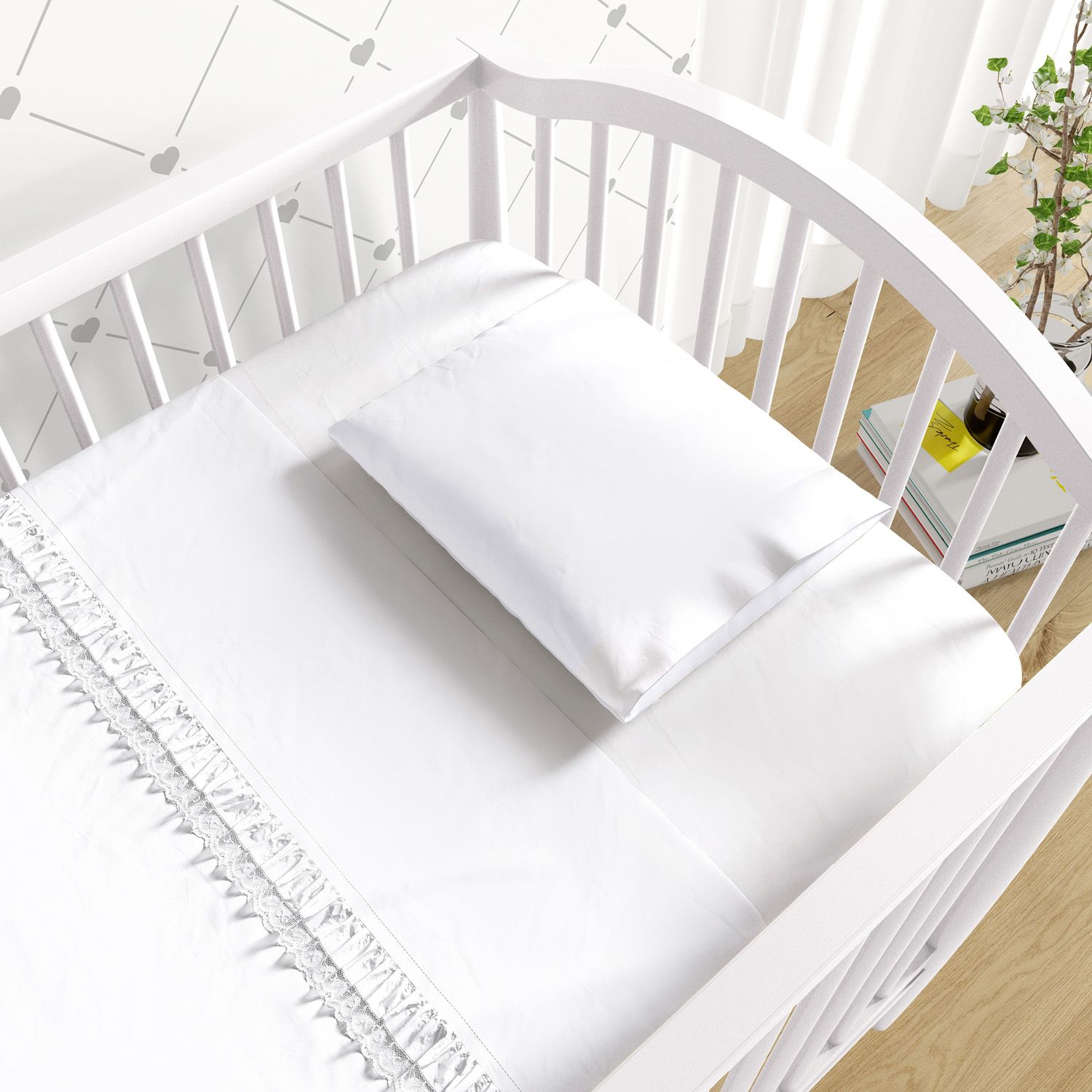 Jogo de Lençol Berço Babado e Renda Branco 3 Peças