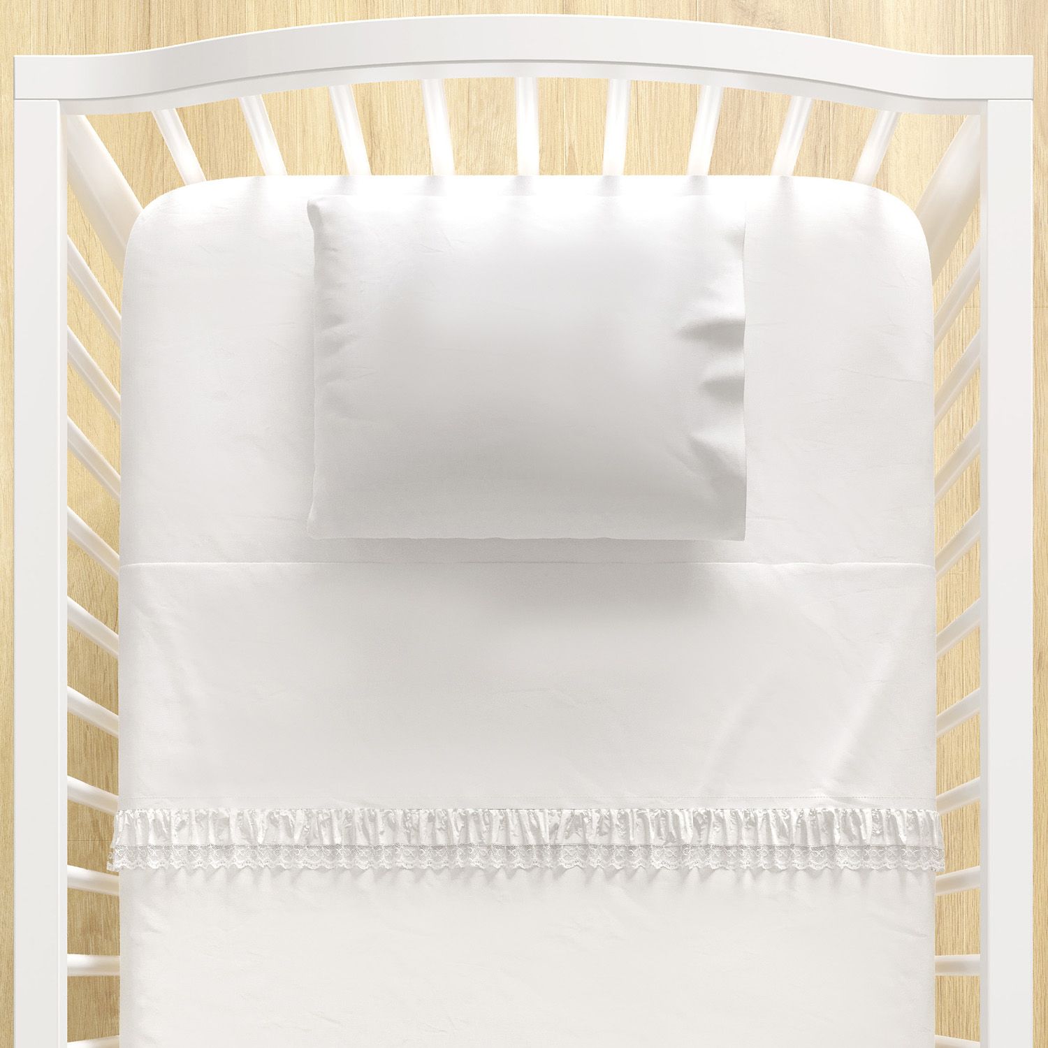 Jogo de Lençol Berço Babado e Renda Branco 3 Peças