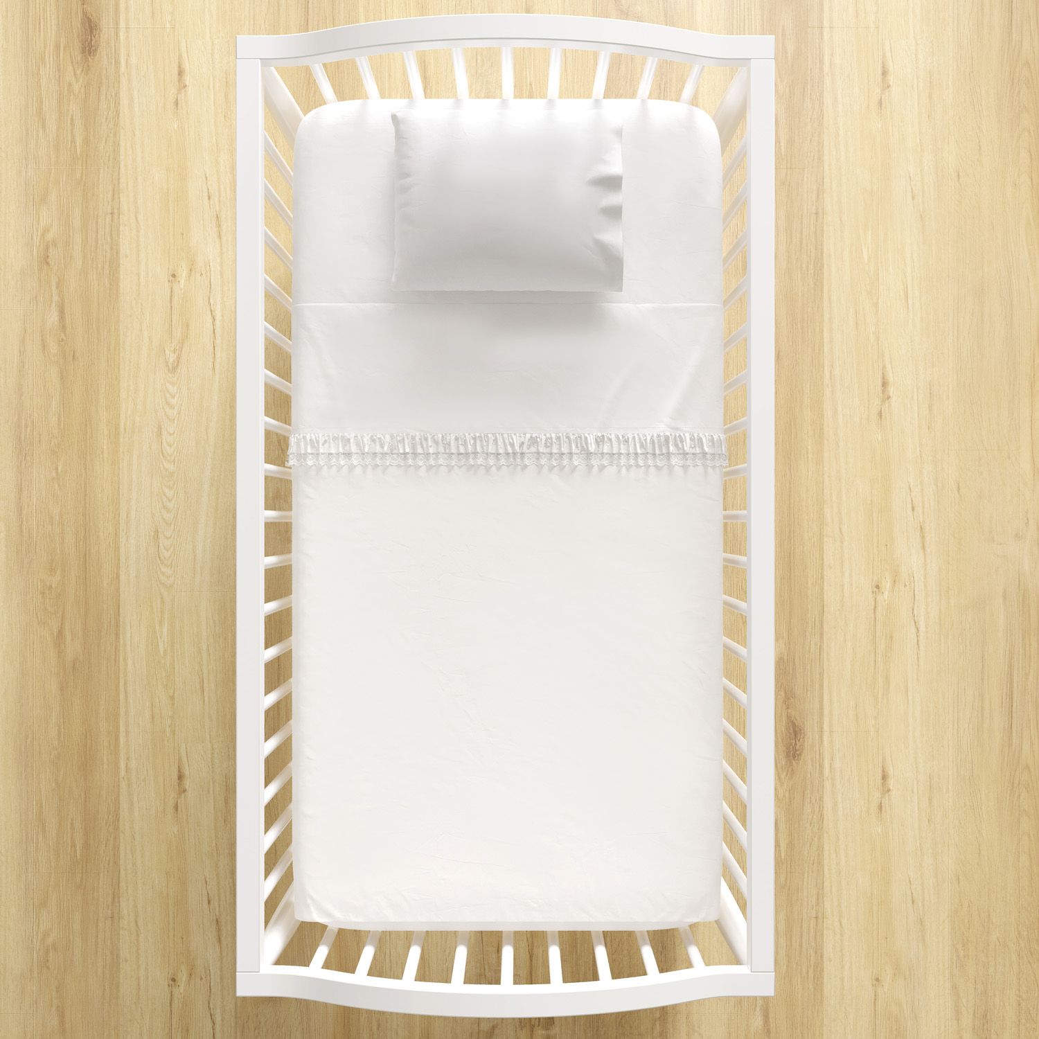 Jogo de Lençol Berço Babado e Renda Branco 3 Peças