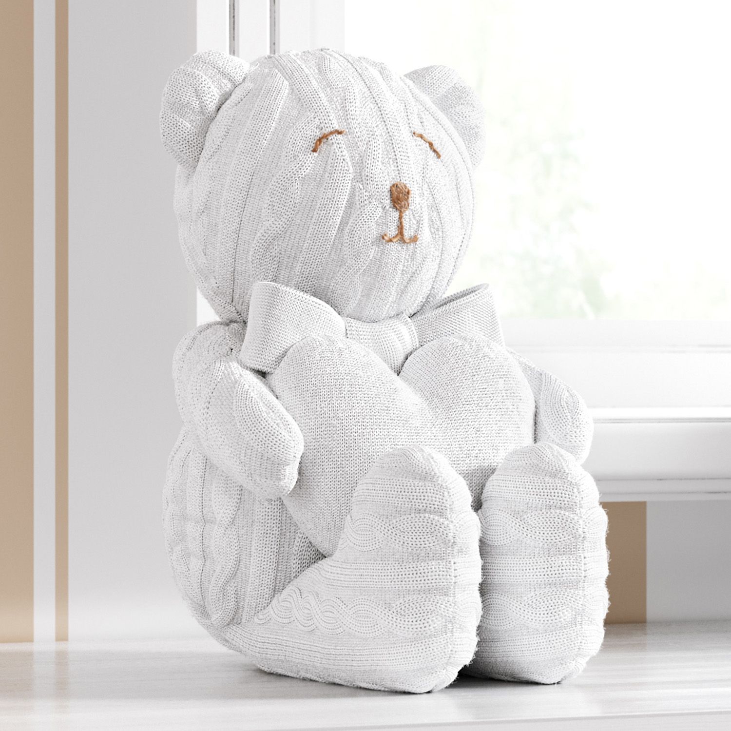 Urso Branco Tricot com Coração Branco 42cm