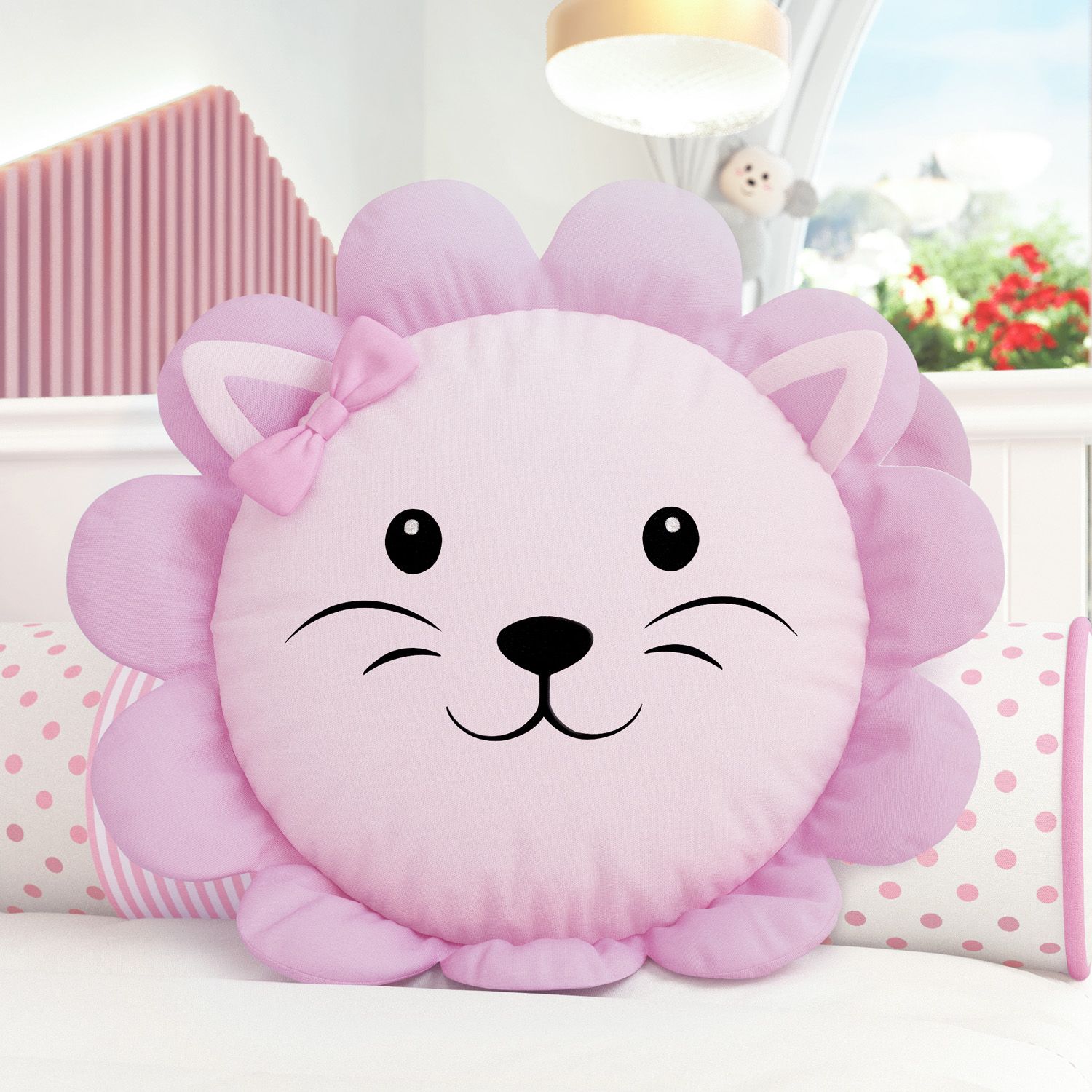 Almofada Redonda Amiguinha Leoa Rosa 30cm