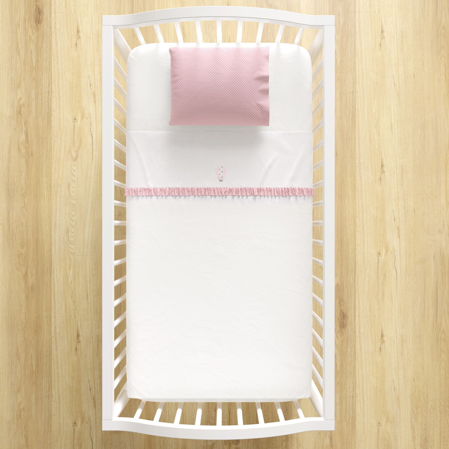 Jogo de Lençol Berço Bordado Balão com Babado Poá 3 peças