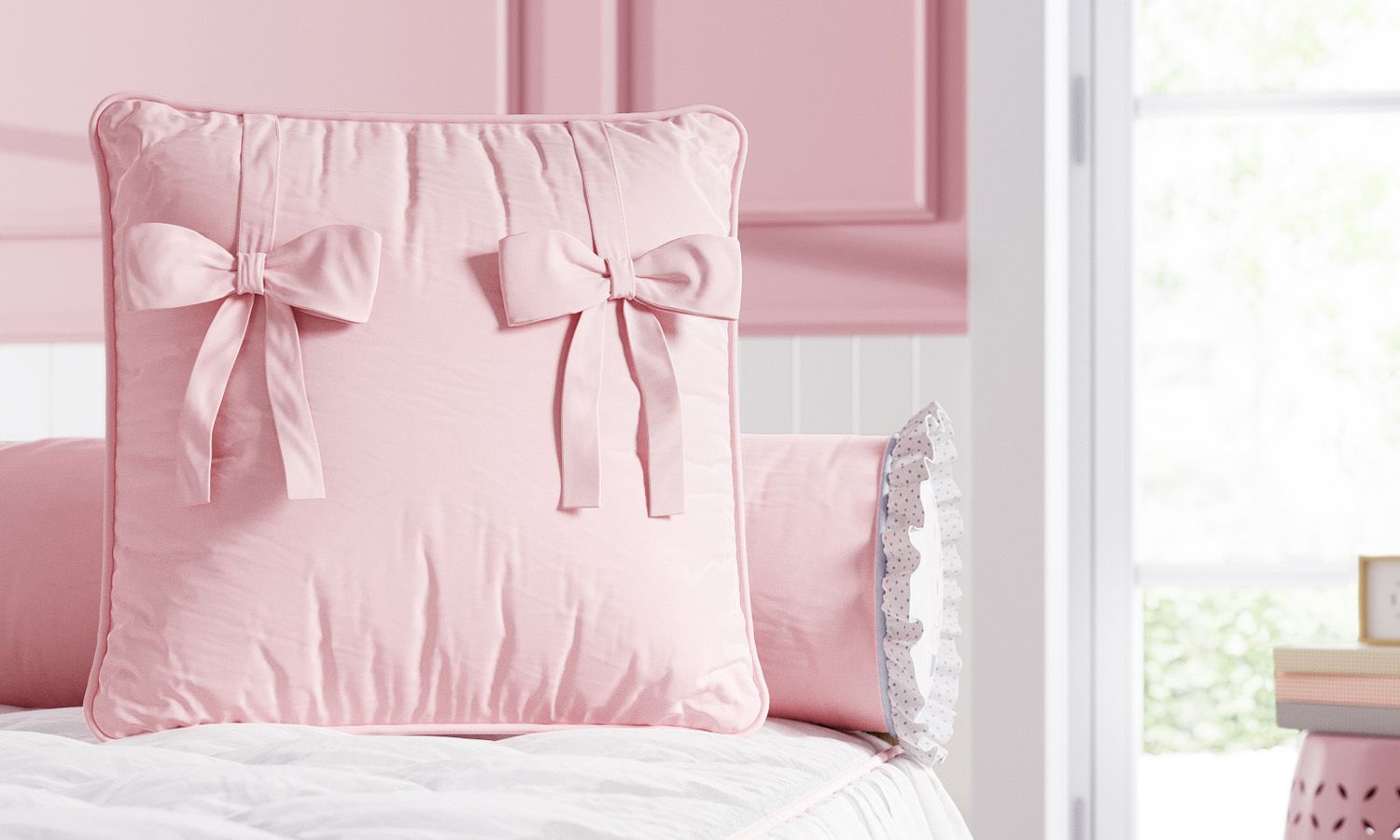 Almofada Quadrada Laços Cor de Rosa 38cm