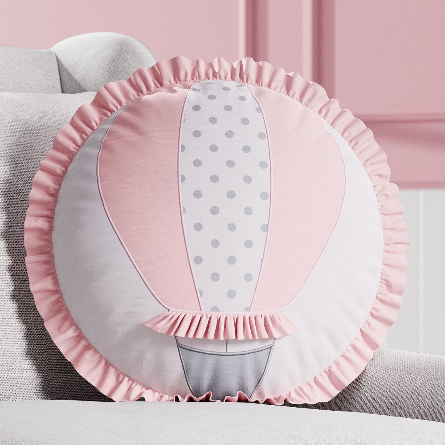 Almofada Redonda Bordada Balão 35cm