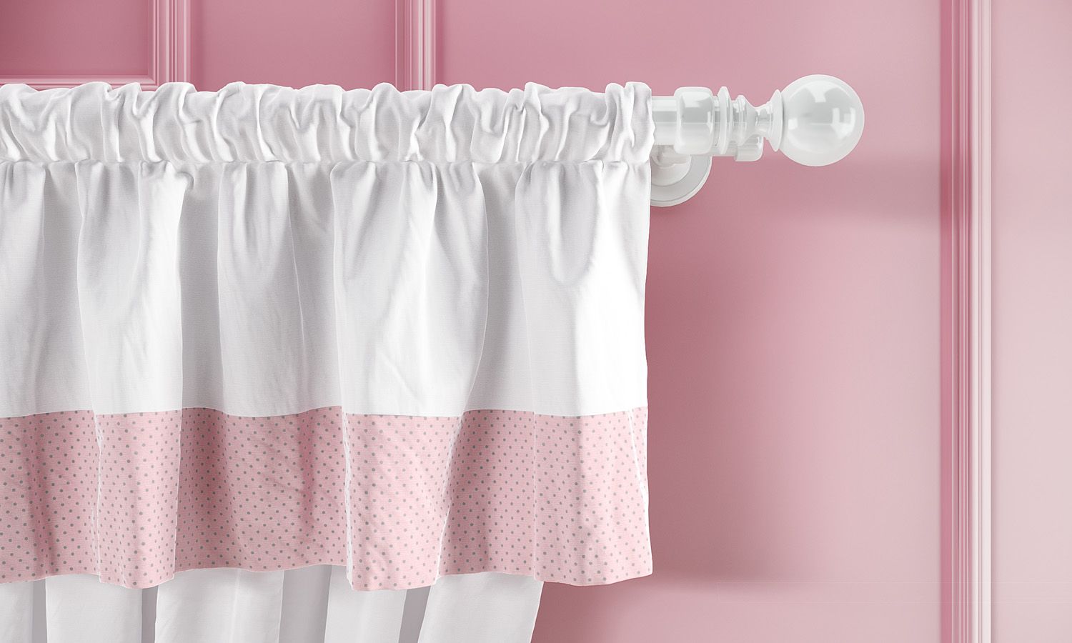 Cortina Branca com Bando e Barrado Rosa Poá