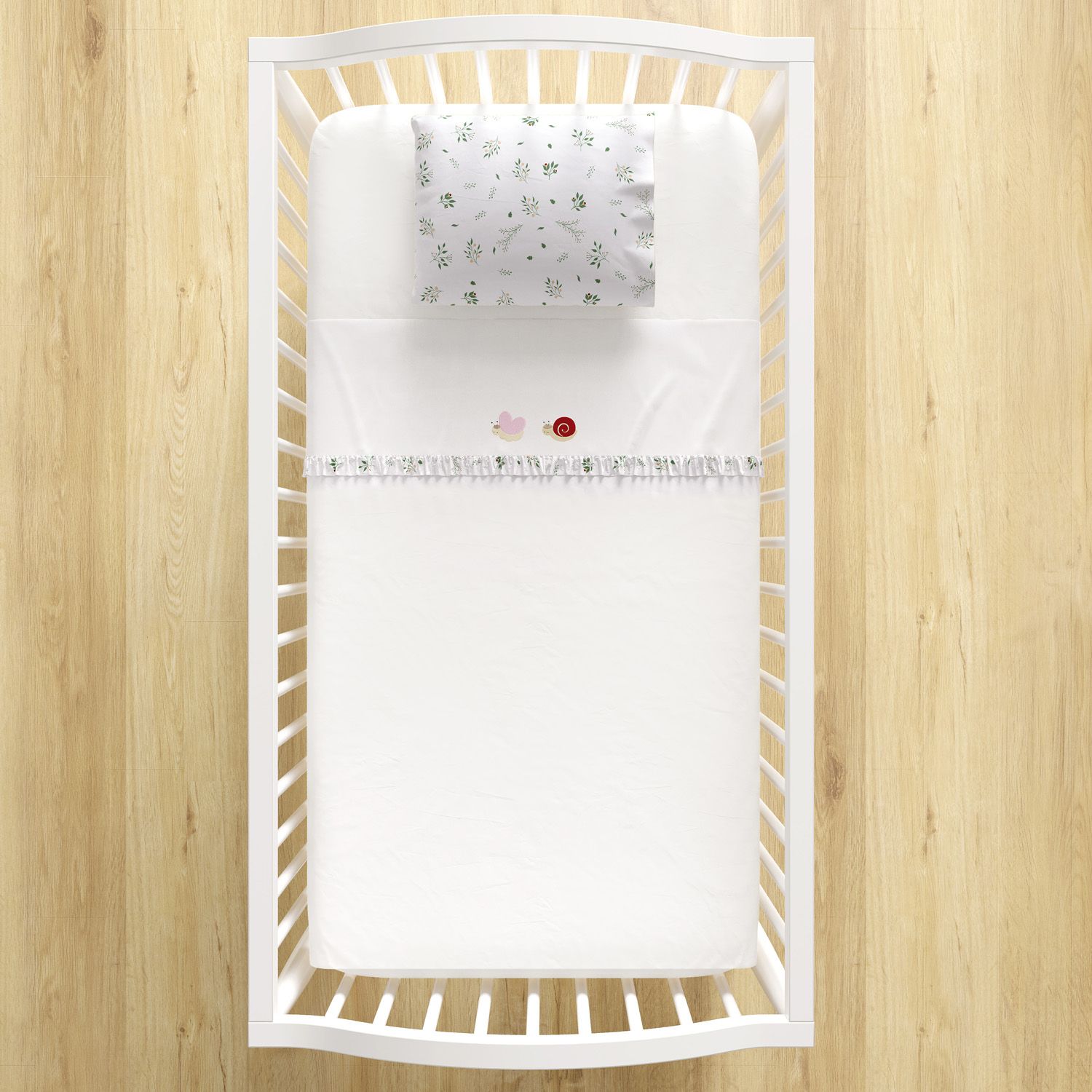 Jogo de Lençol Berço Bordado Borboleta e Caracol 3 peças