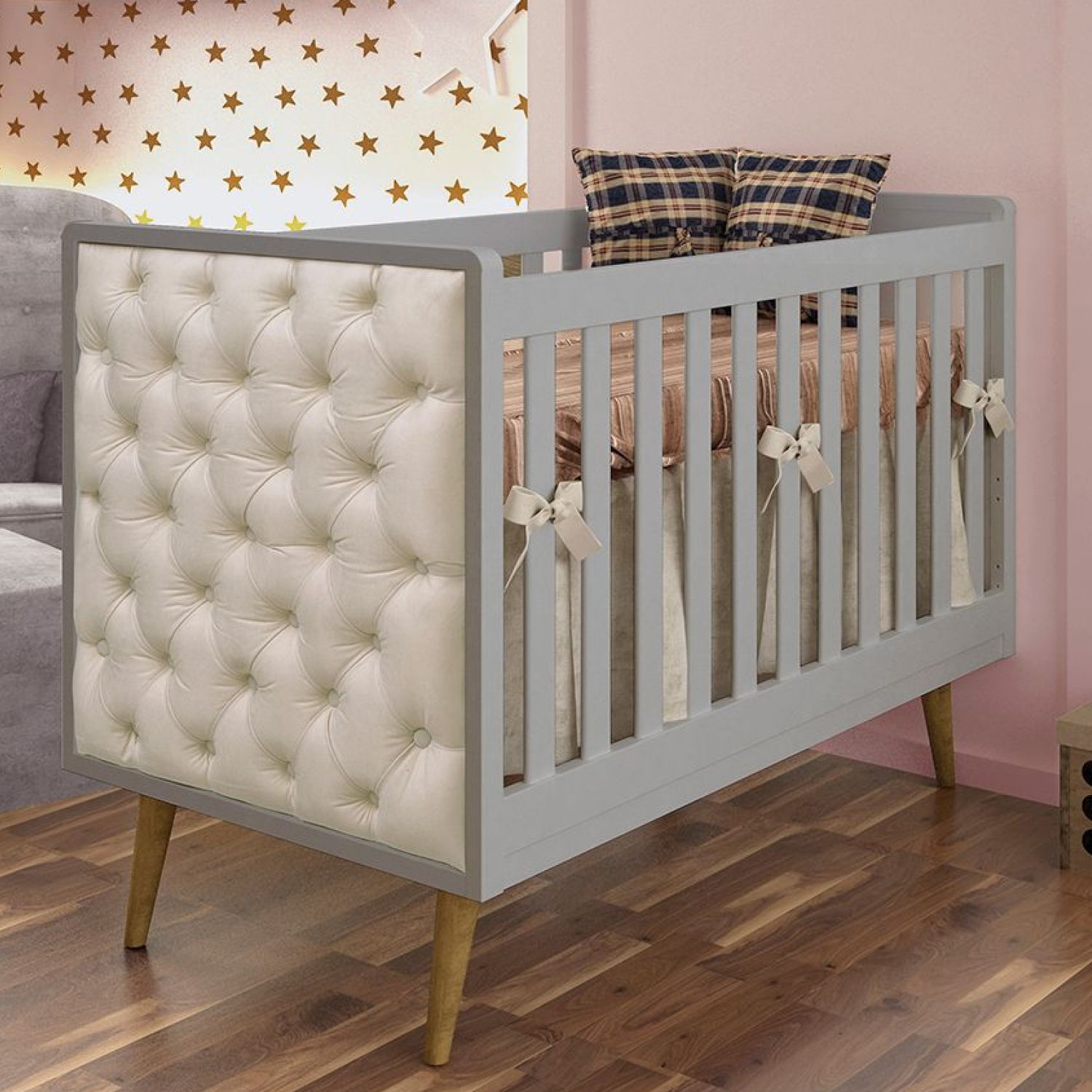 Berço Americano Branco + Capitonê Lorena Retrô