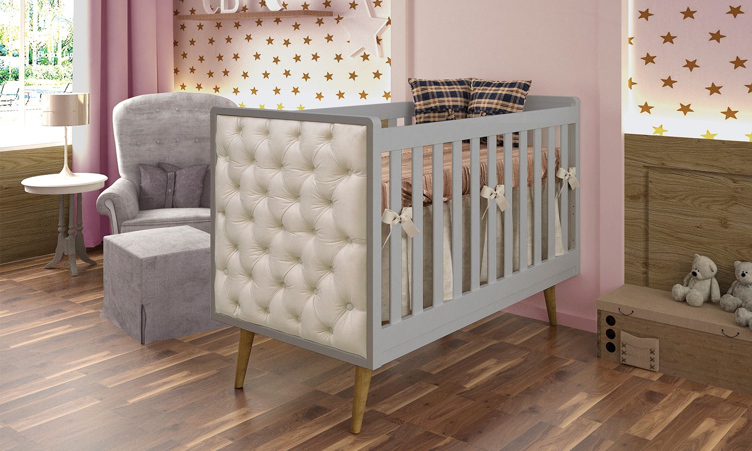 Berço Americano Branco + Capitonê Lorena Retrô — vista alternativa