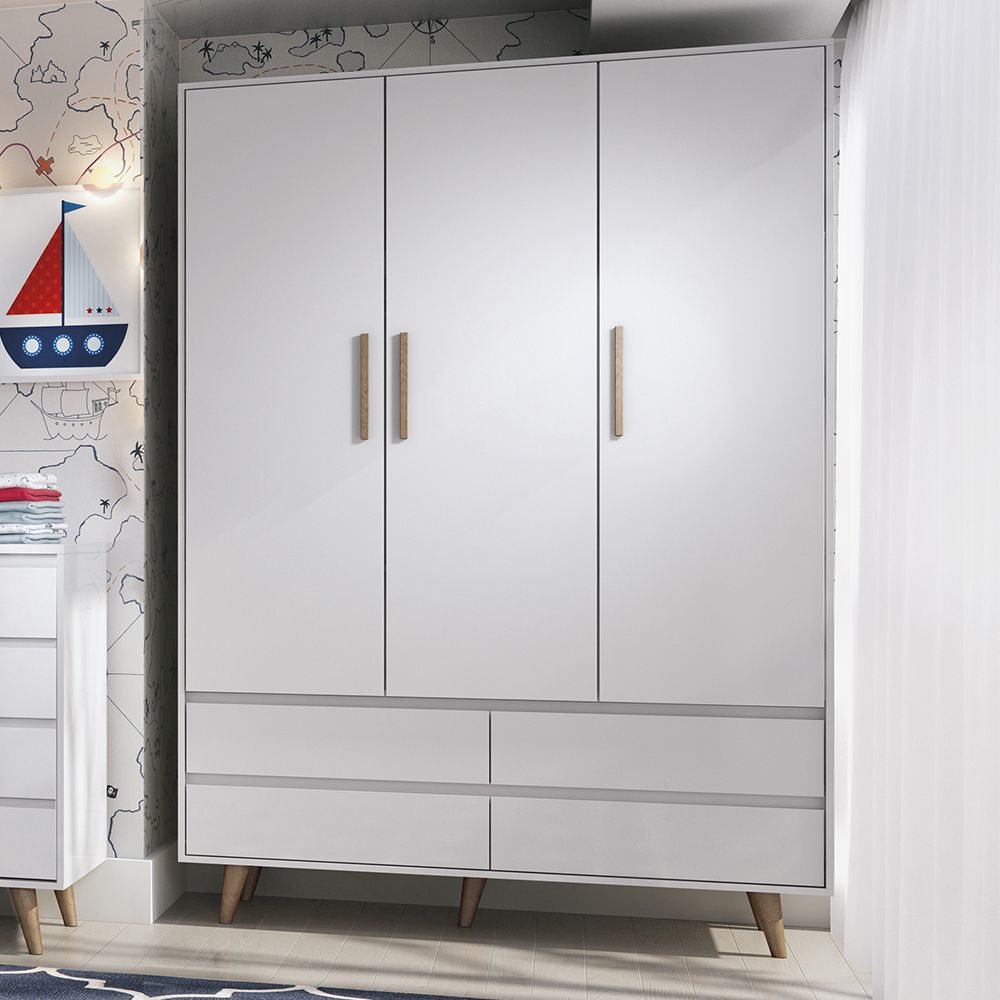 Guarda Roupa Infantil Branco 3 Portas Lorena Retrô