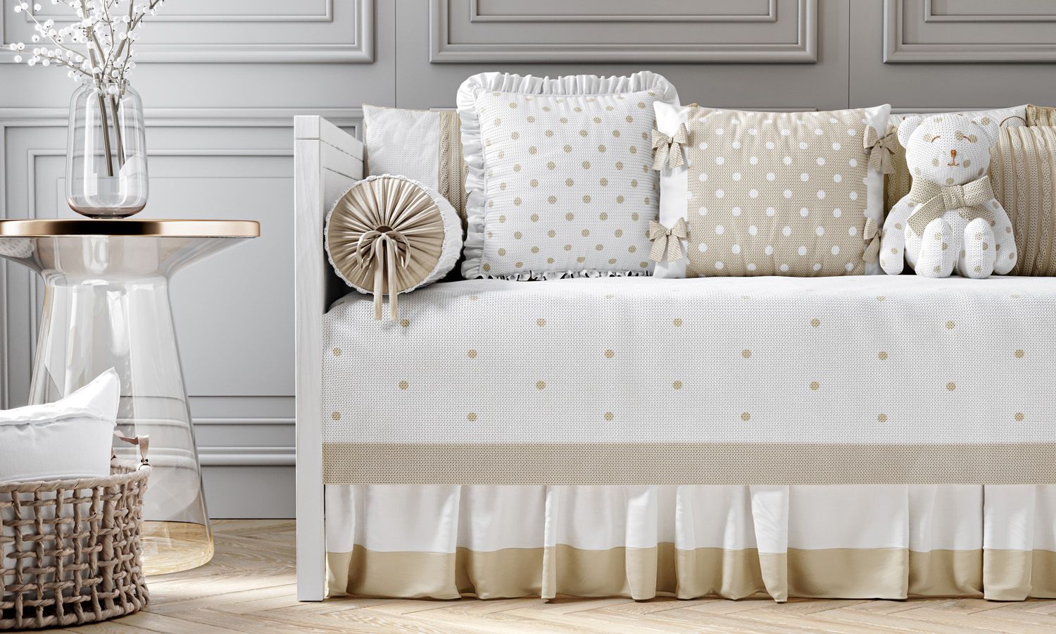 Kit Cama Babá Tricot Poá Balão Bege