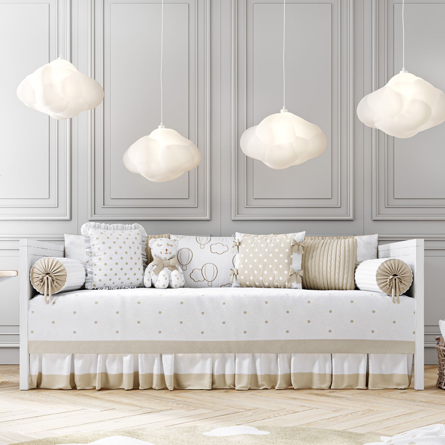 Kit Cama Babá Tricot Poá Balão Bege