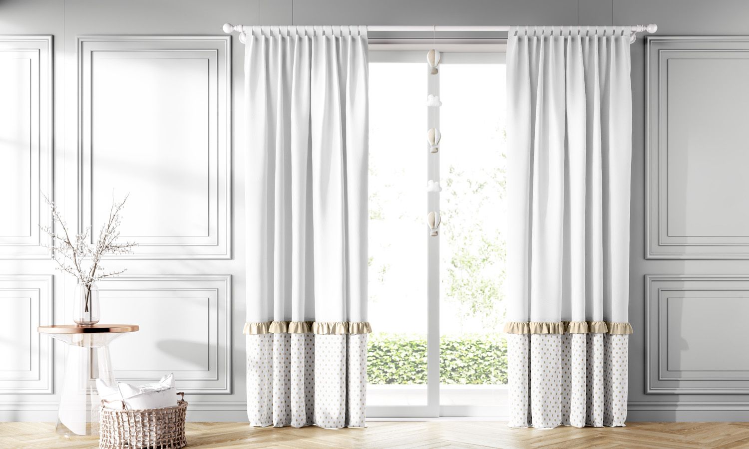 Cortina Poá Babado Bege