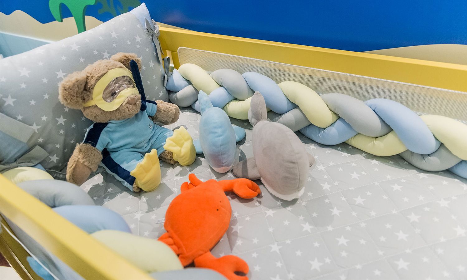 Kit Berço Trança Estrelinhas Amarelo e Azul