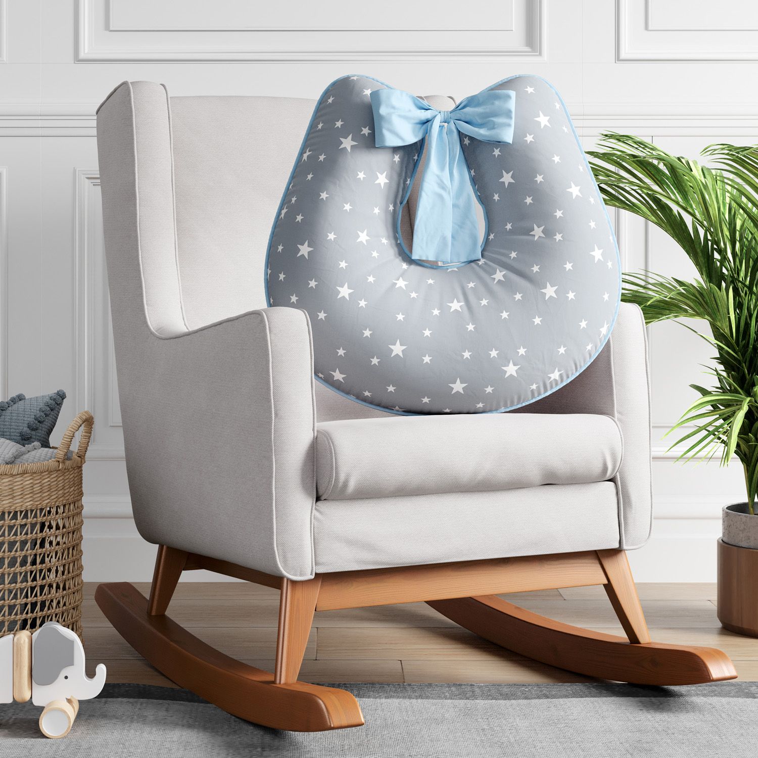 Almofada Amamentação Estrelinhas Cinza e Azul