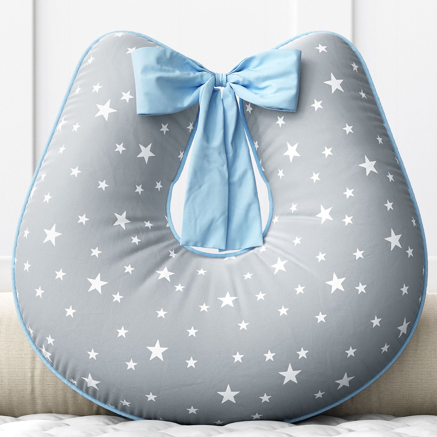 Almofada Amamentação Estrelinhas Cinza e Azul