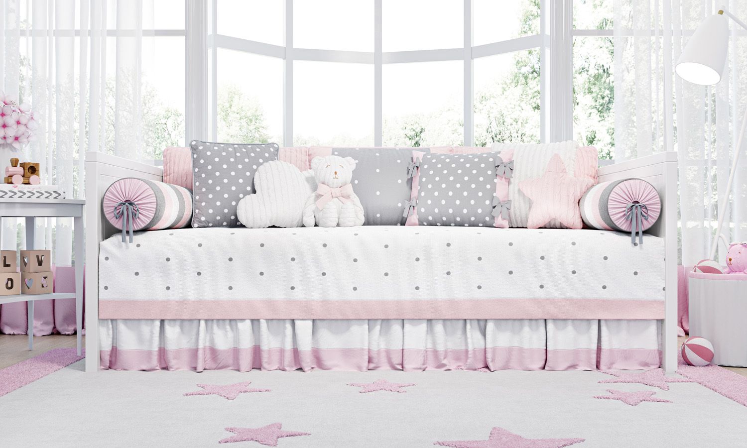 Kit Cama Babá Tricot Poá Rosa