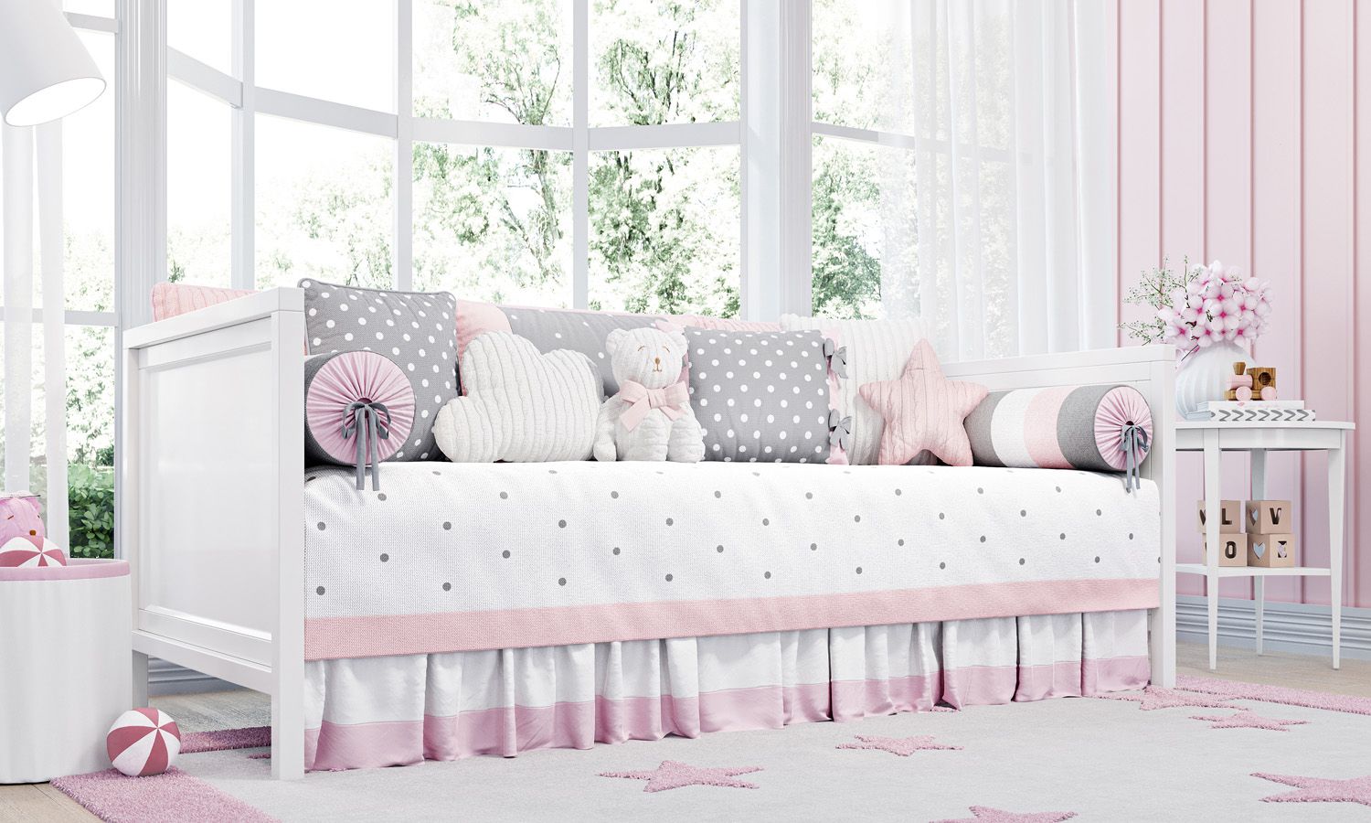 Kit Cama Babá Tricot Poá Rosa