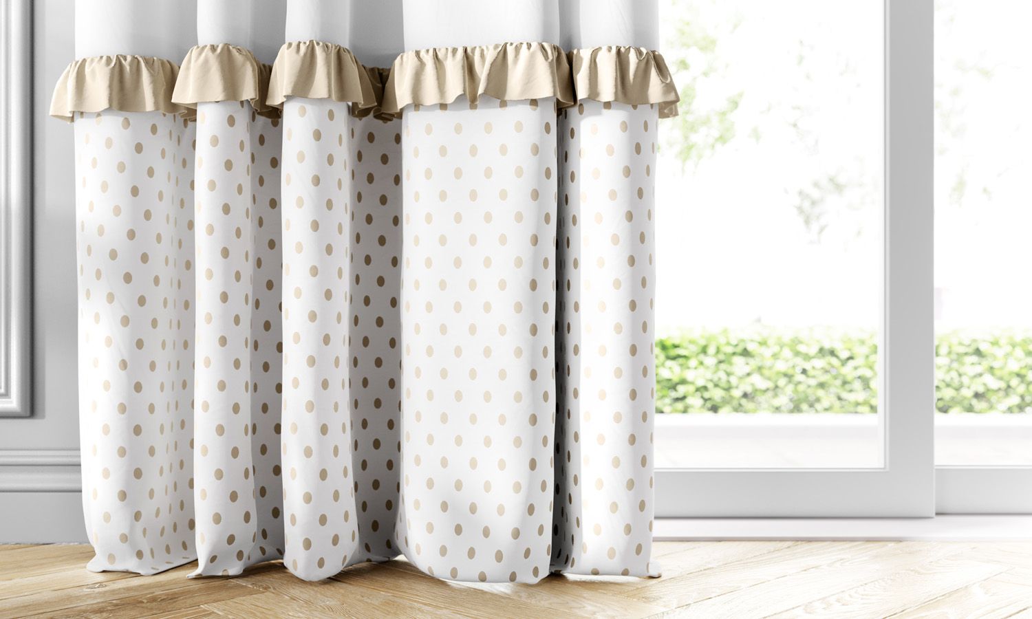 Cortina Poá Babado Bege