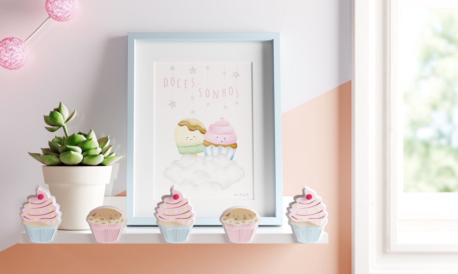 Prateleira MDF Cupcakes Doce Encanto