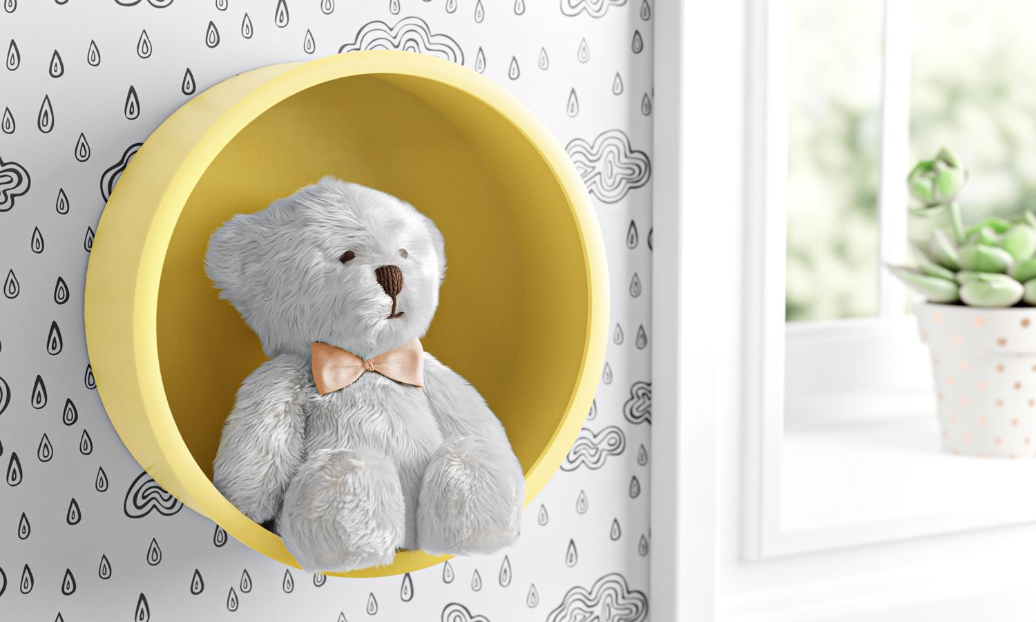 Nicho de Madeira Redondo Amarelo 30cm