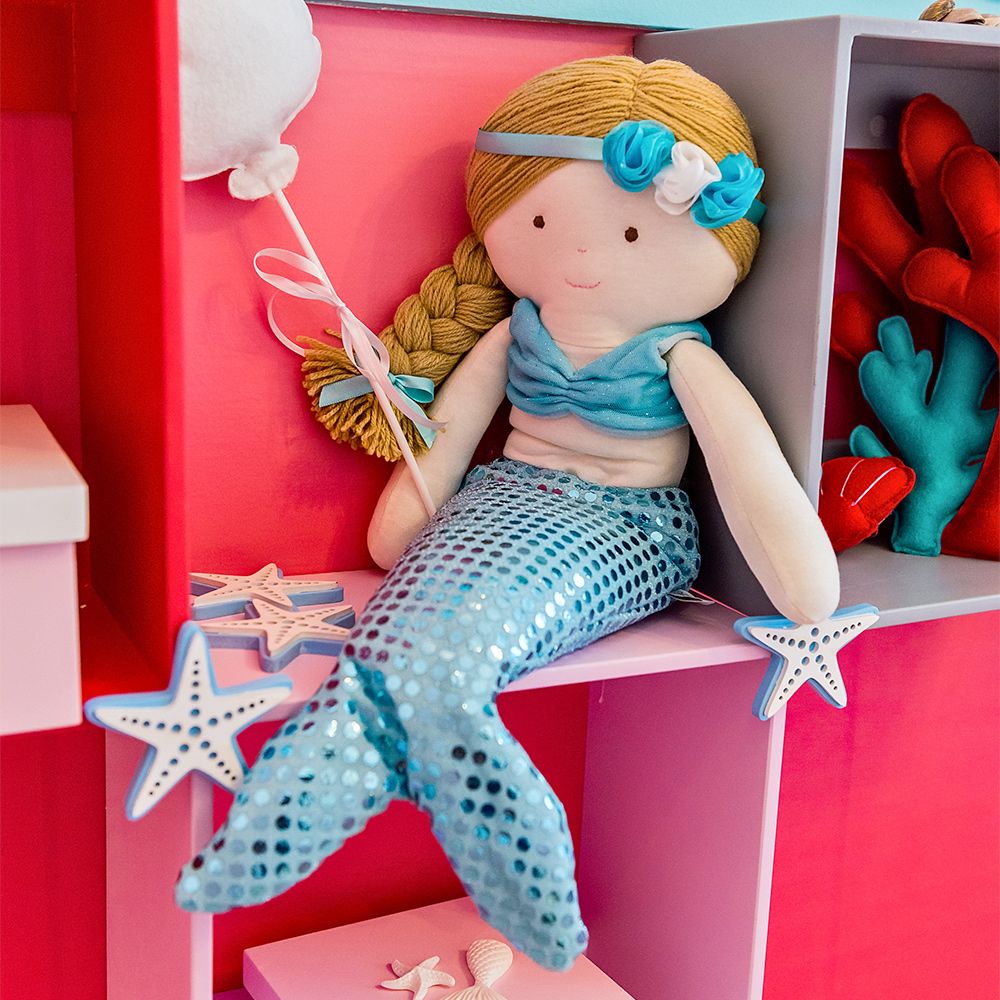 Boneca Sereia Mimo Azul 48cm