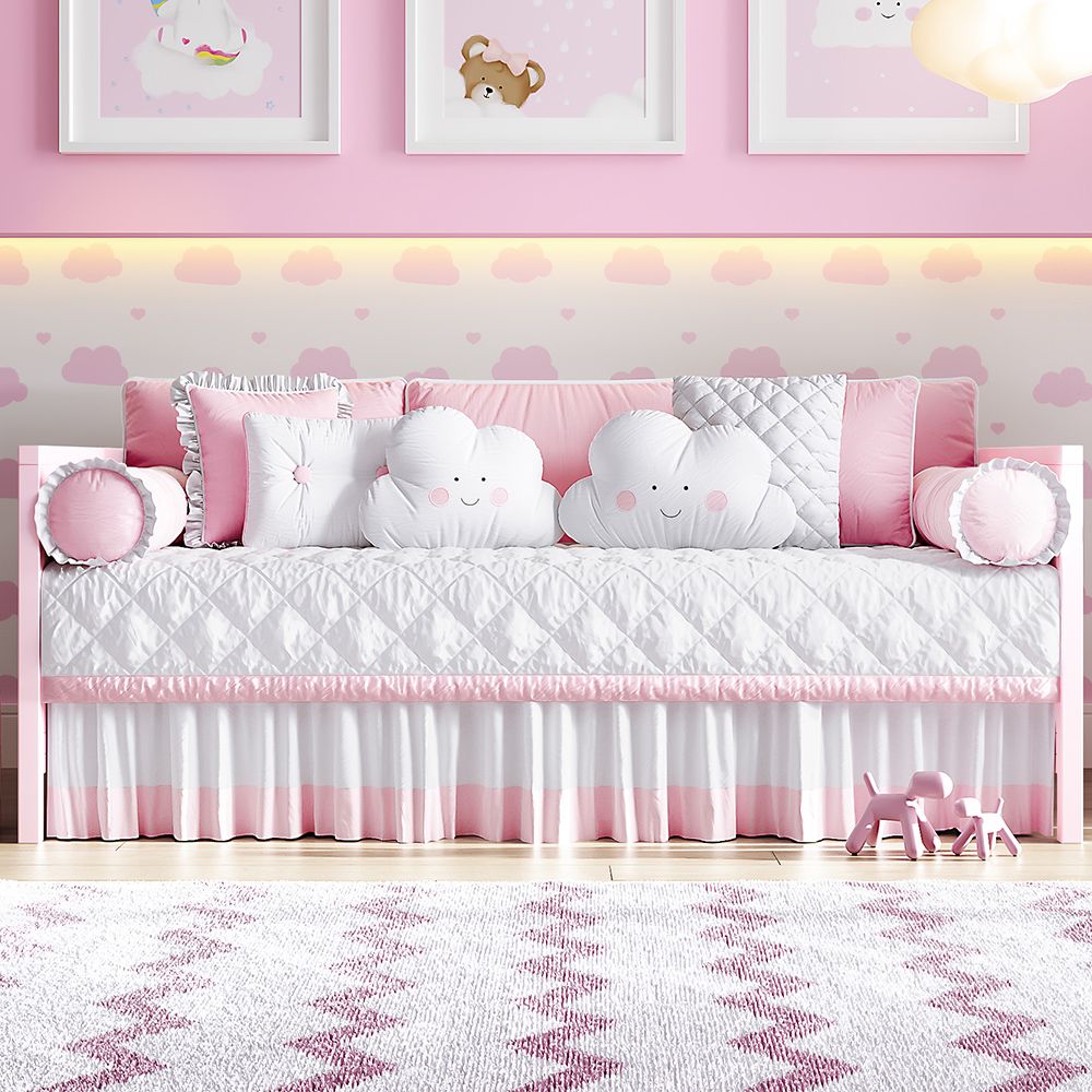 Saia para Cama Babá Branco/Rosa