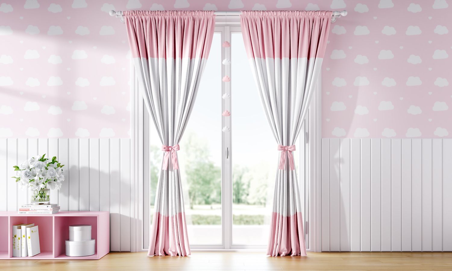 Cortina Branca e Rosa com Laços