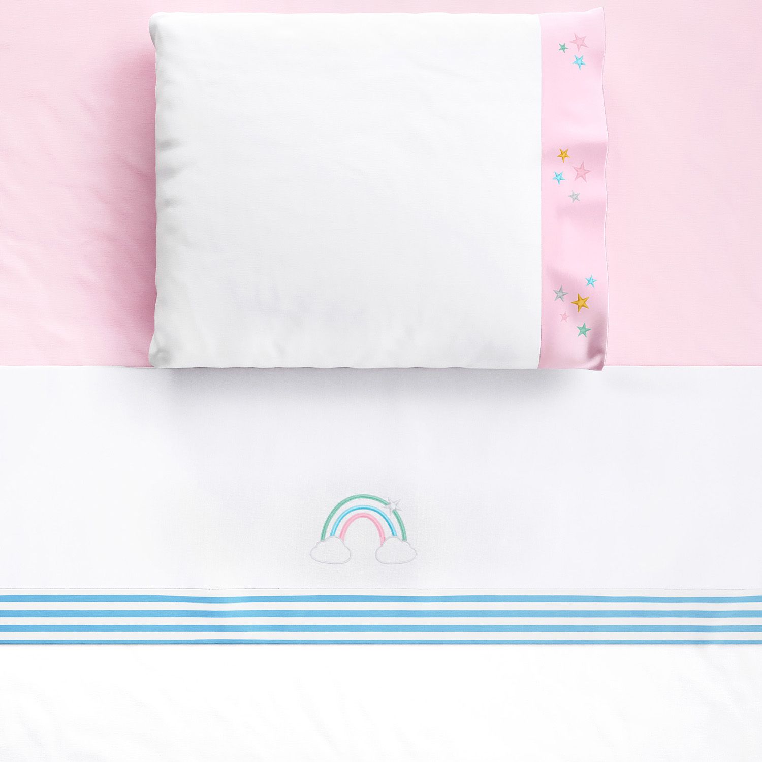 Jogo de Lençol Berço Bordado Arco-íris 3 peças