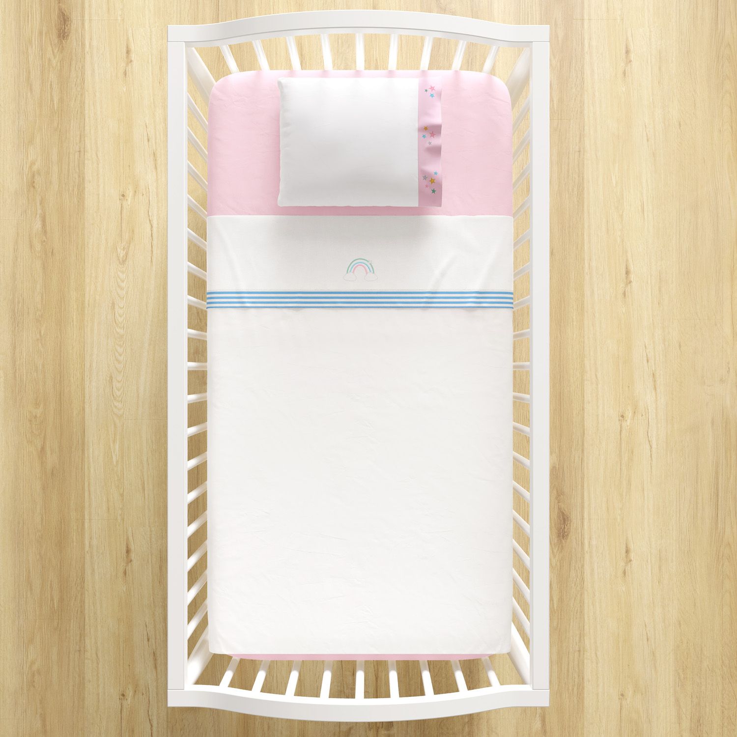 Jogo de Lençol Berço Bordado Arco-íris 3 peças