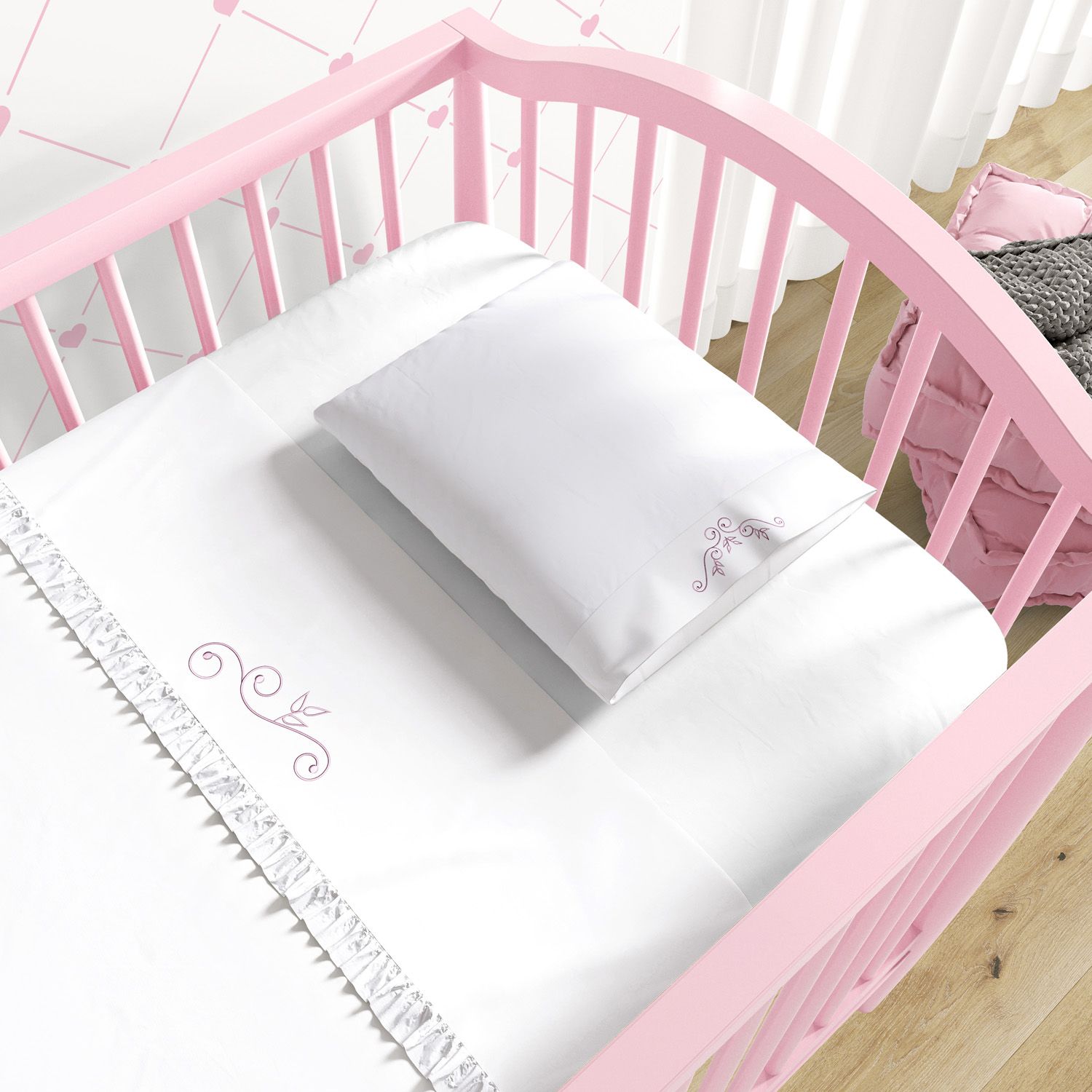 Jogo de Lençol Berço Bordado Arabesque 3 Peças