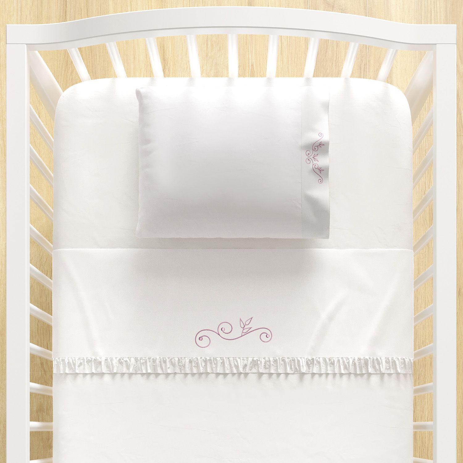 Jogo de Lençol Berço Bordado Arabesque 3 Peças