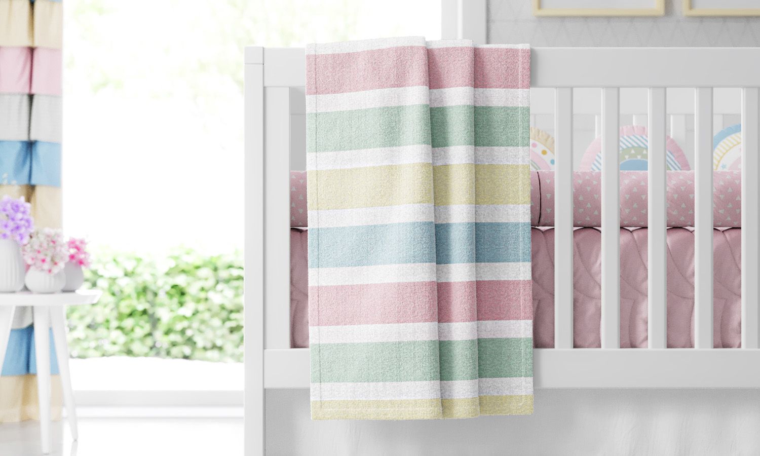 Manta Bebê Tricot Listrada Arco-íris 1m