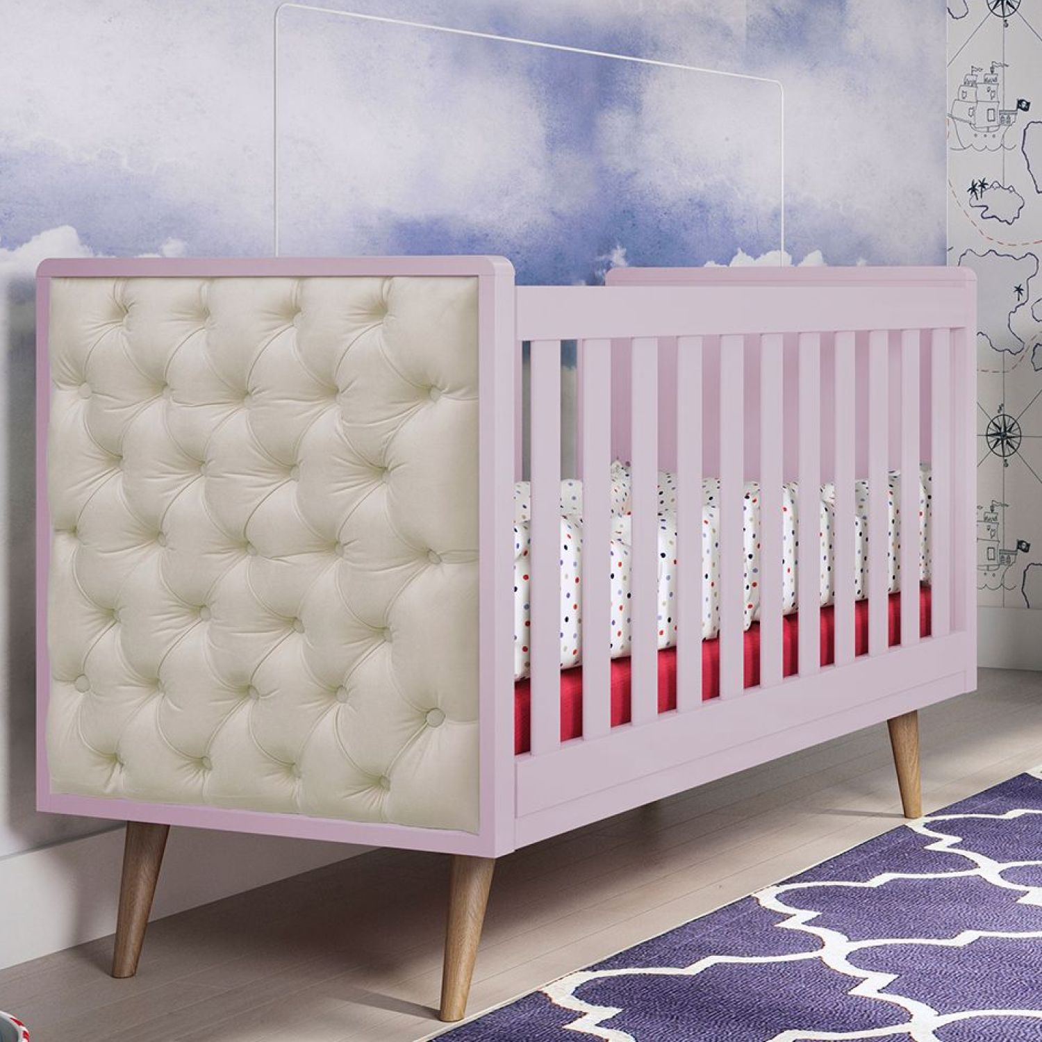 Berço Americano Branco + Capitonê Lorena Retrô