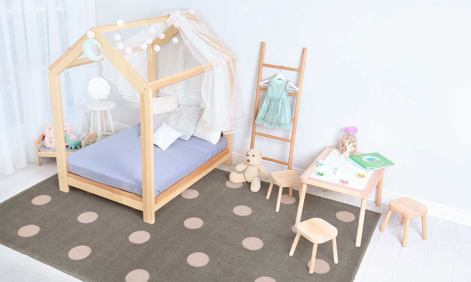 Tapete Retangular Bege Bolão Branco 1,50m