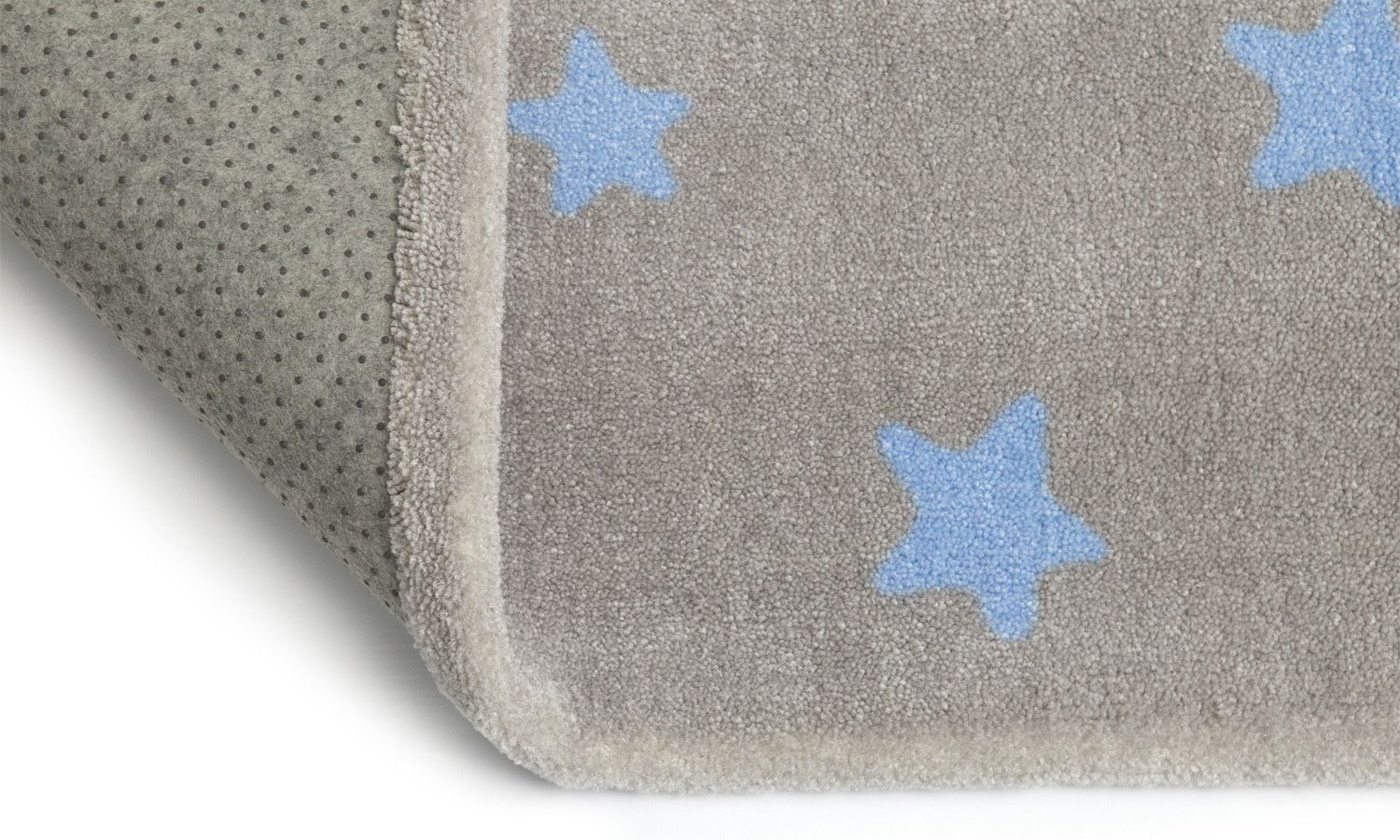 Tapete Retangular Cinza Estrela Azul 1,50m