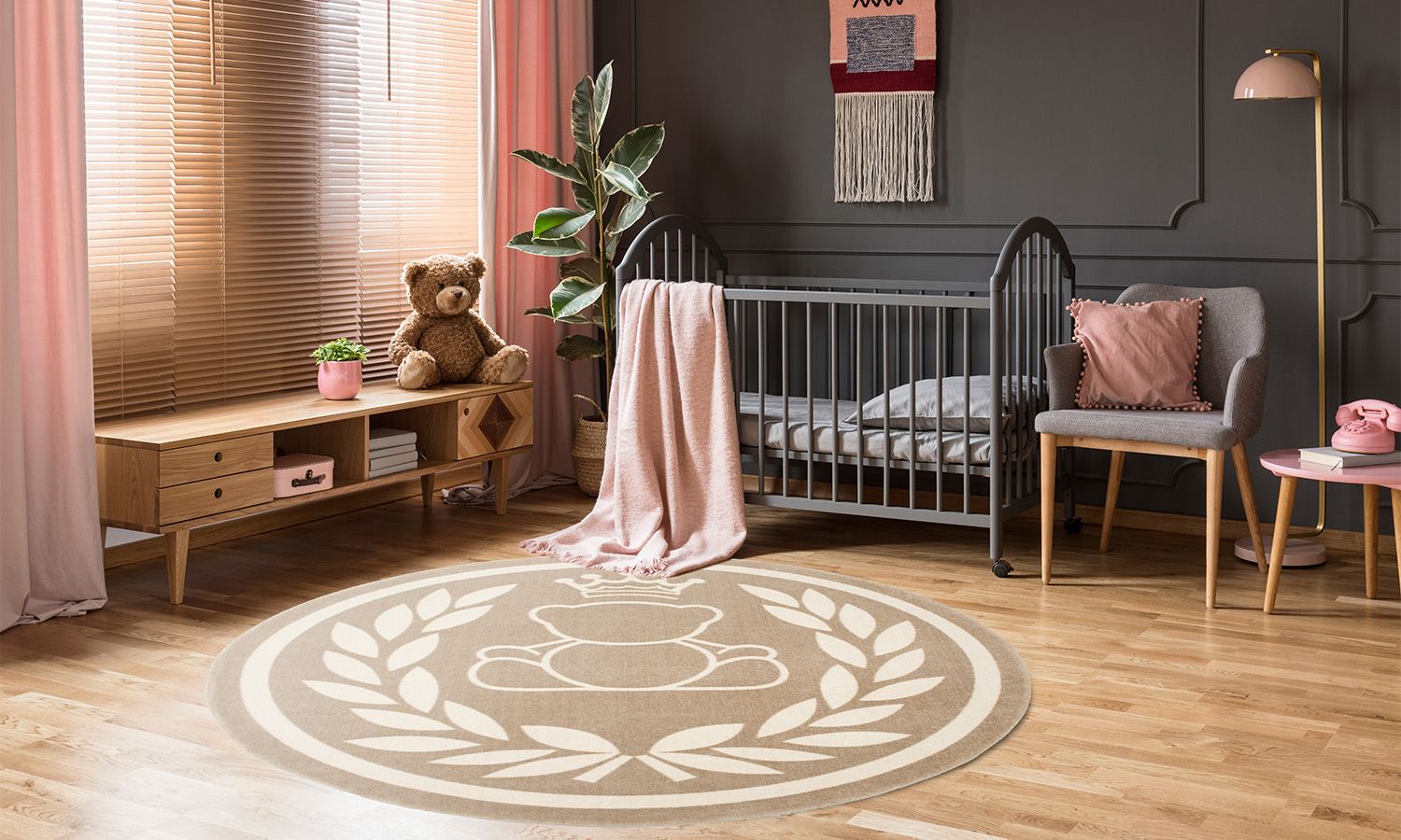 Tapete Redondo Urso Realeza Azul Marinho 1,60m