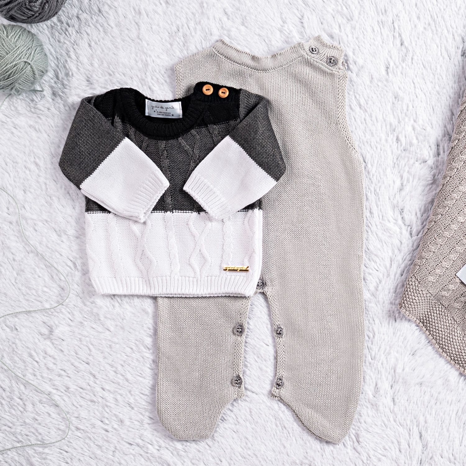 Saída Maternidade Tricot Trança Verde Napolitano 3 Peças