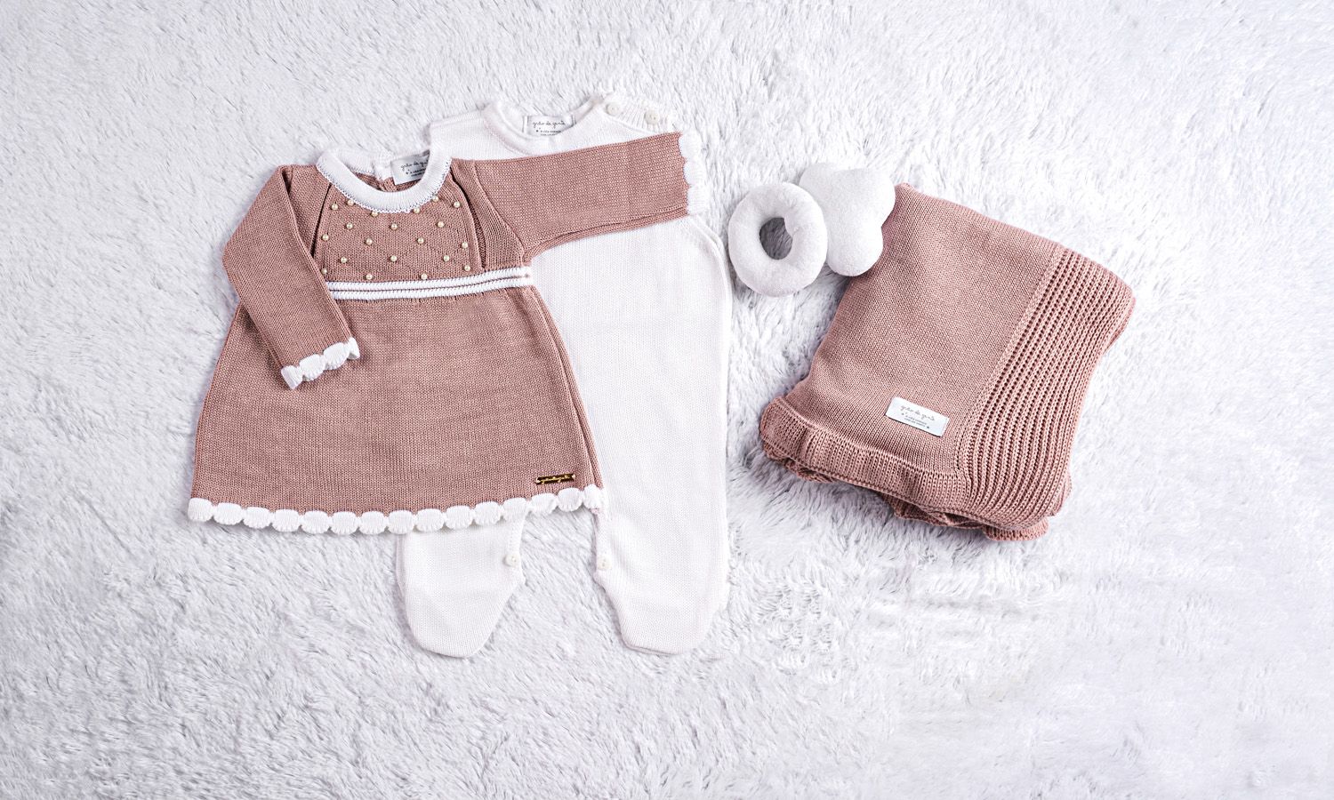 Saída Maternidade Tricot Vestido com Pérolas Verde 03 Peças