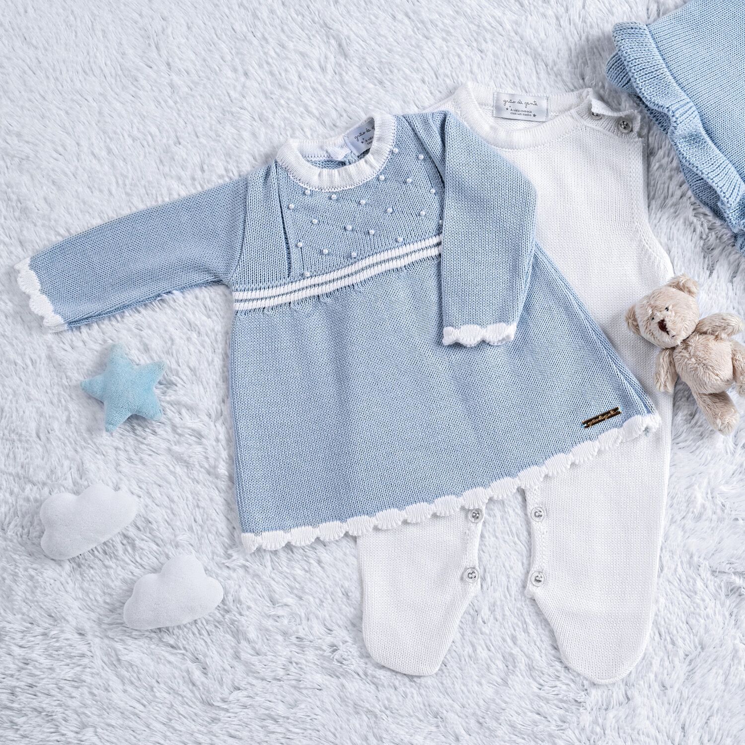 Saída Maternidade Tricot Vestido com Pérolas Verde 03 Peças