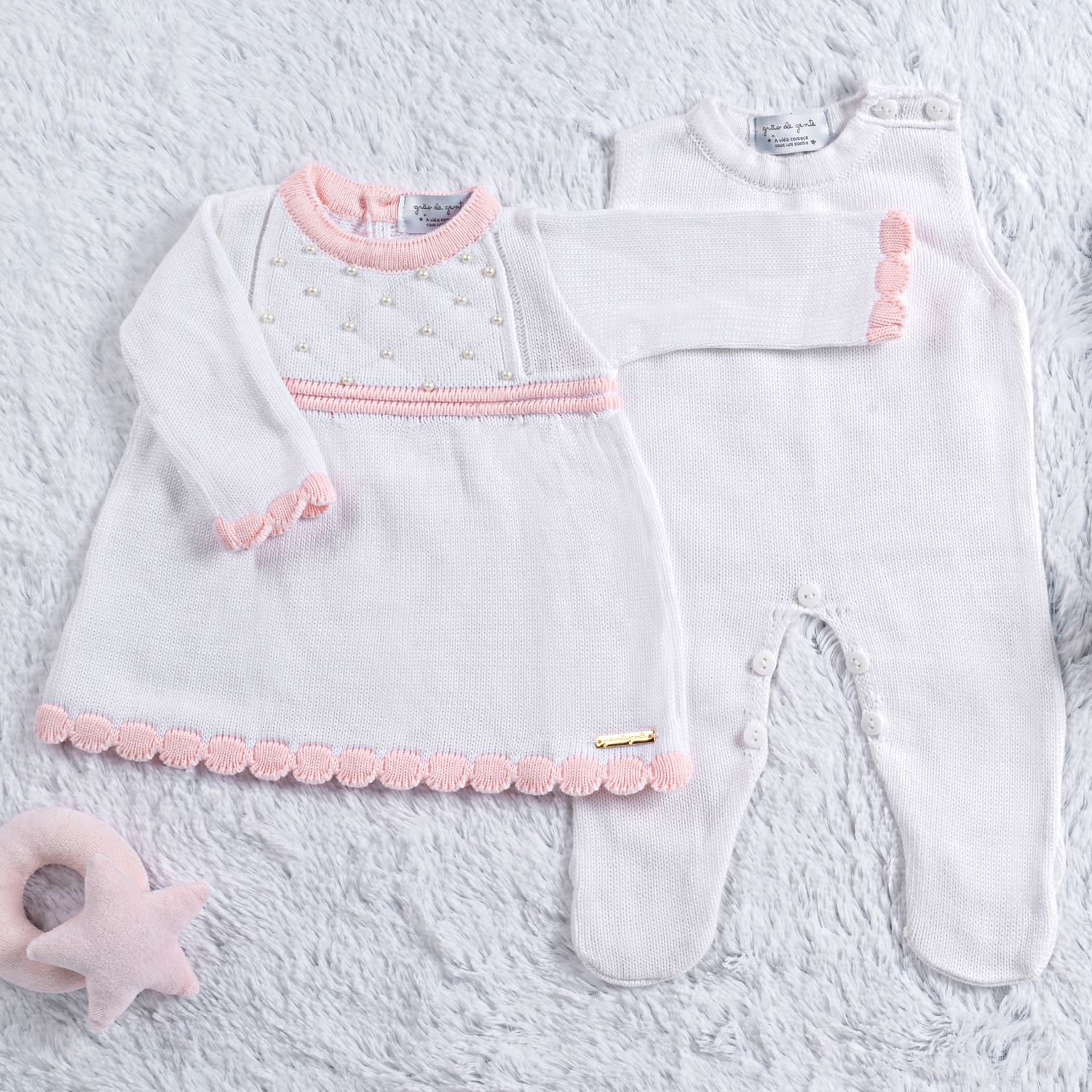 Saída Maternidade Tricot Vestido com Pérolas Verde 03 Peças