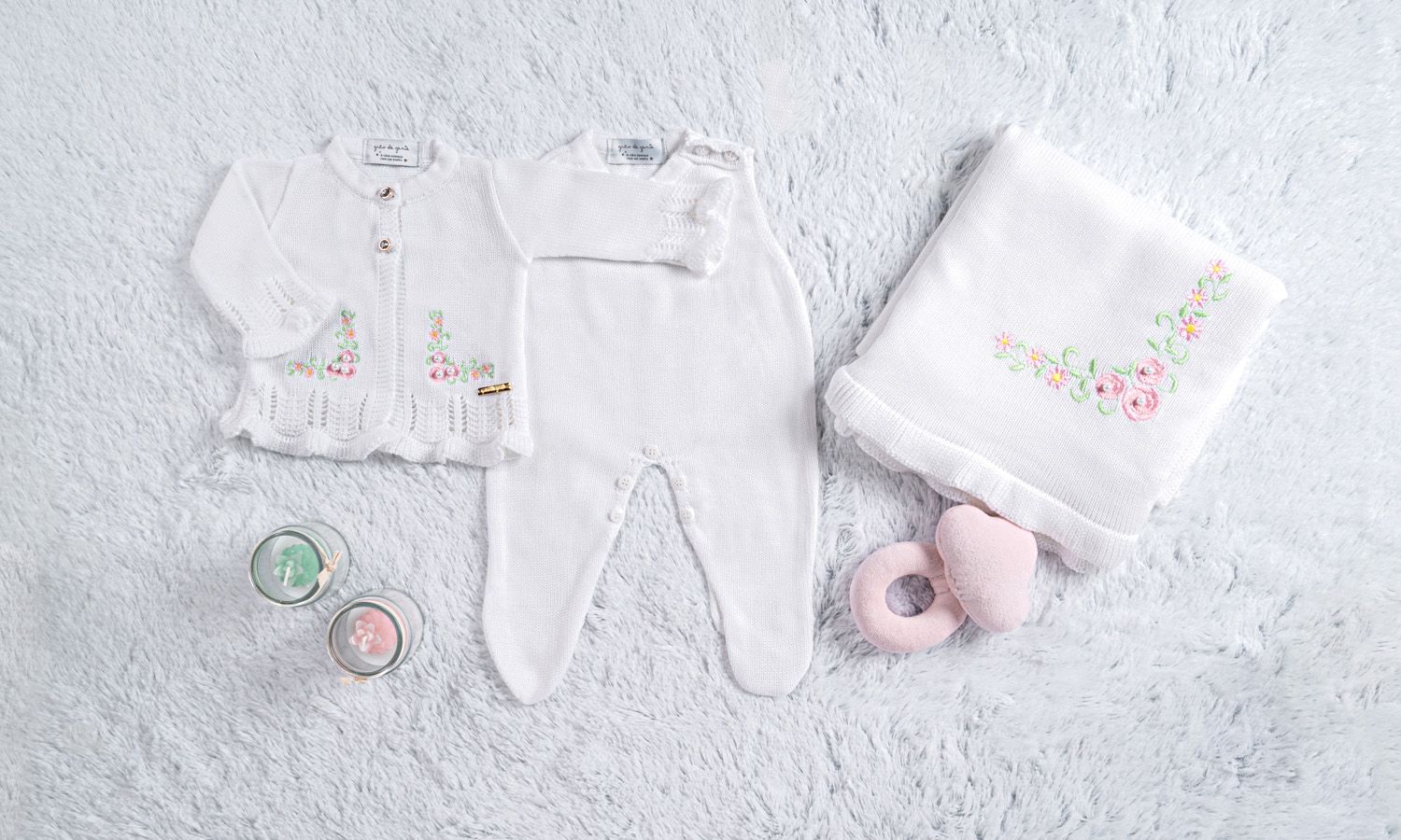 Saída Maternidade Tricot Casaquinho Bordado Rosa 03 Peças